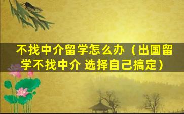 不找中介留学怎么办（出国留学不找中介 选择自己搞定）